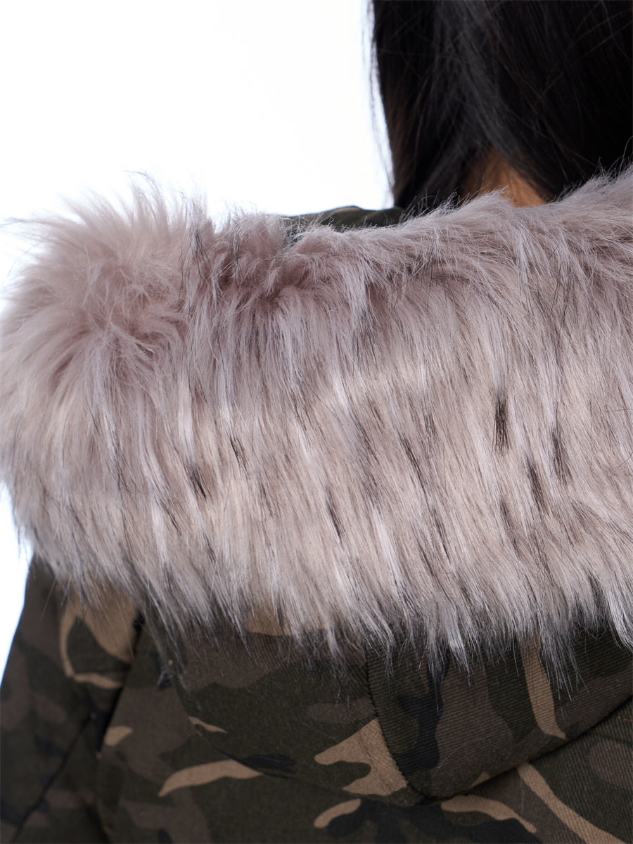 GKIKZ MOUNTAIN CARVING FUR COLLAR JACKET