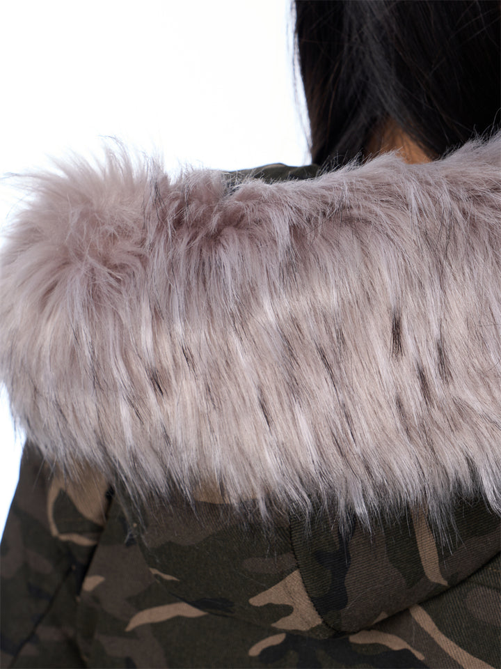 GKIKZ MOUNTAIN CARVING FUR COLLAR JACKET