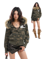 [25AW NEW ARRIVAL] GKIKZ CAMOUFLAGE CODE FAUX FUR JACKET