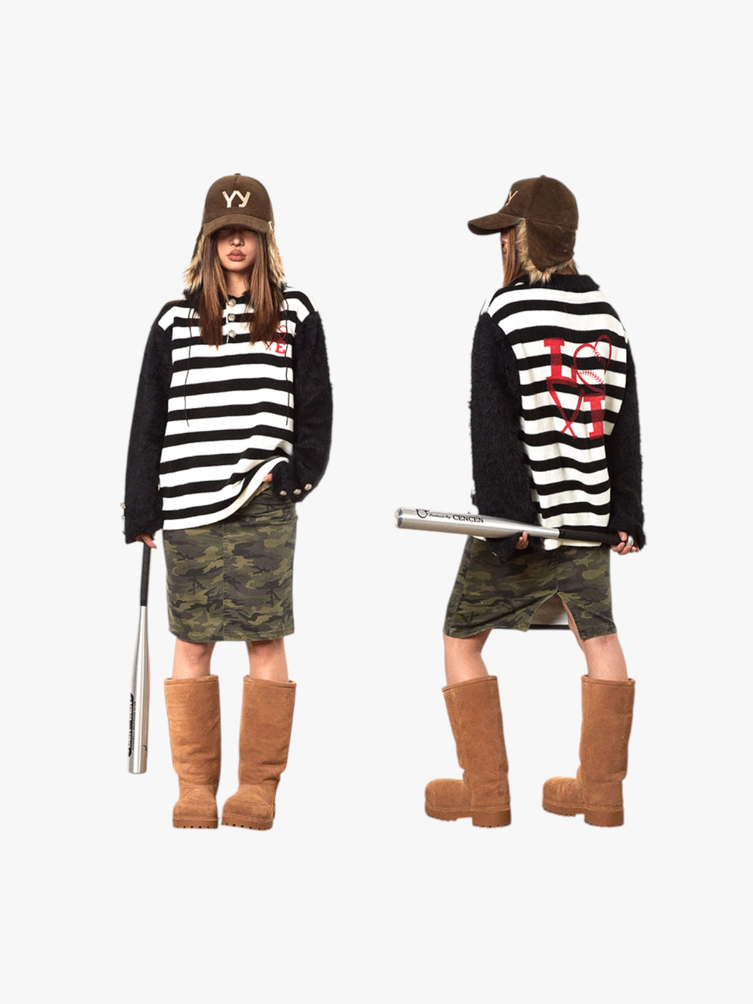 GKIKZ RETRO CONTRAST RAGLAN STRIPED POLO COLLAR SWEATER