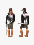 Retro Contrast Raglan Striped Polo Collar Sweater