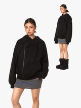 Asymmetric Zip-Up Hooded Jacket