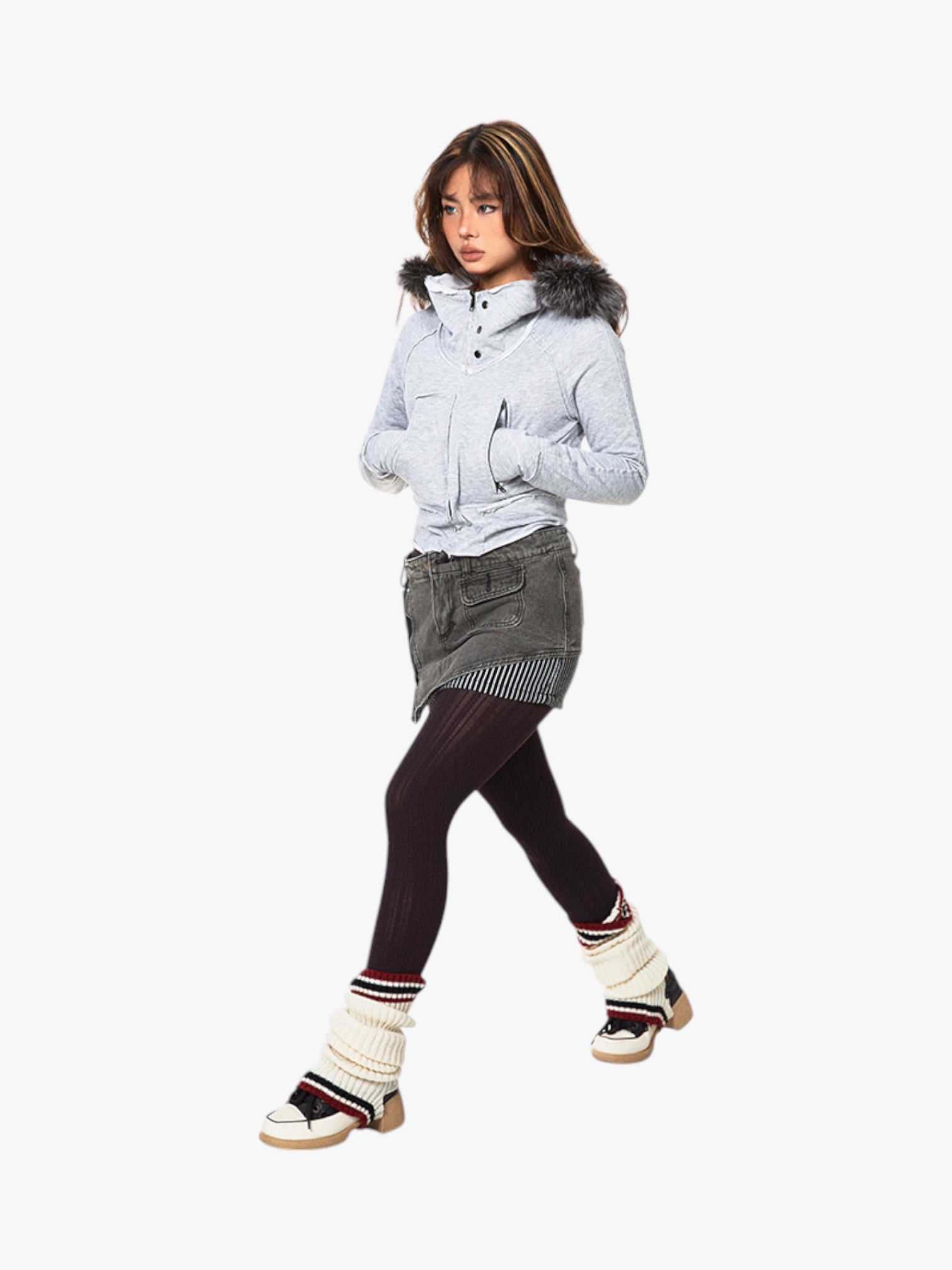 Slight Tight Fur Collar Hooded Cardigan