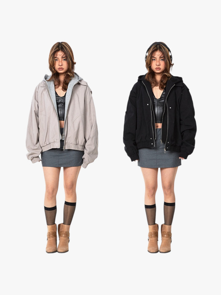 GKIKZ MOUNTAIN CARVING FAKE HOOD JACKET