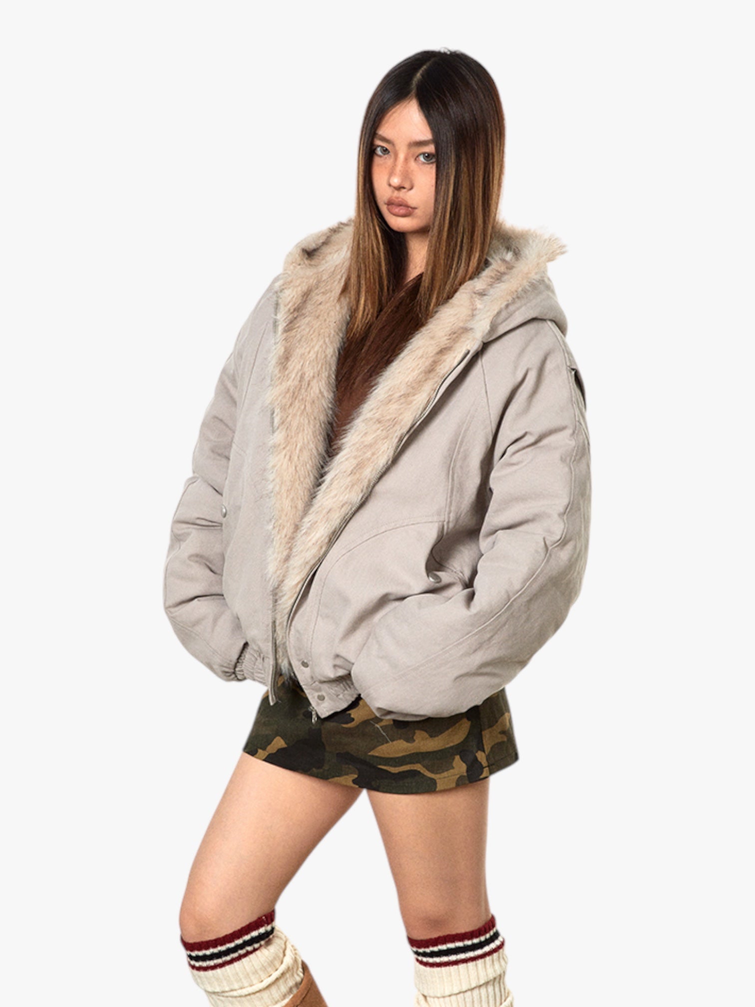 GKIKZ MOUNTAIN CARVING THICKENED FUR JACKET