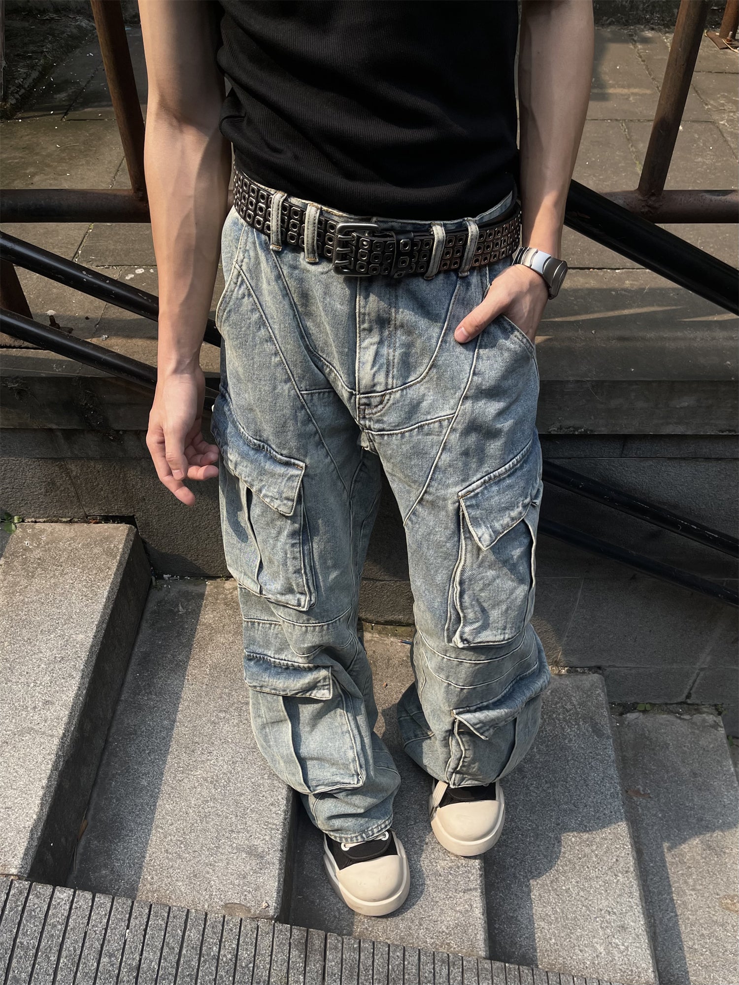 GKIKZ 11KN HEAVY DENIM MULTI-POCKET BAGGY JEANS