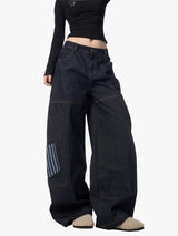 GKIKZ BIG STRIPES POCKET SCIMITAR BAGGY JEANS