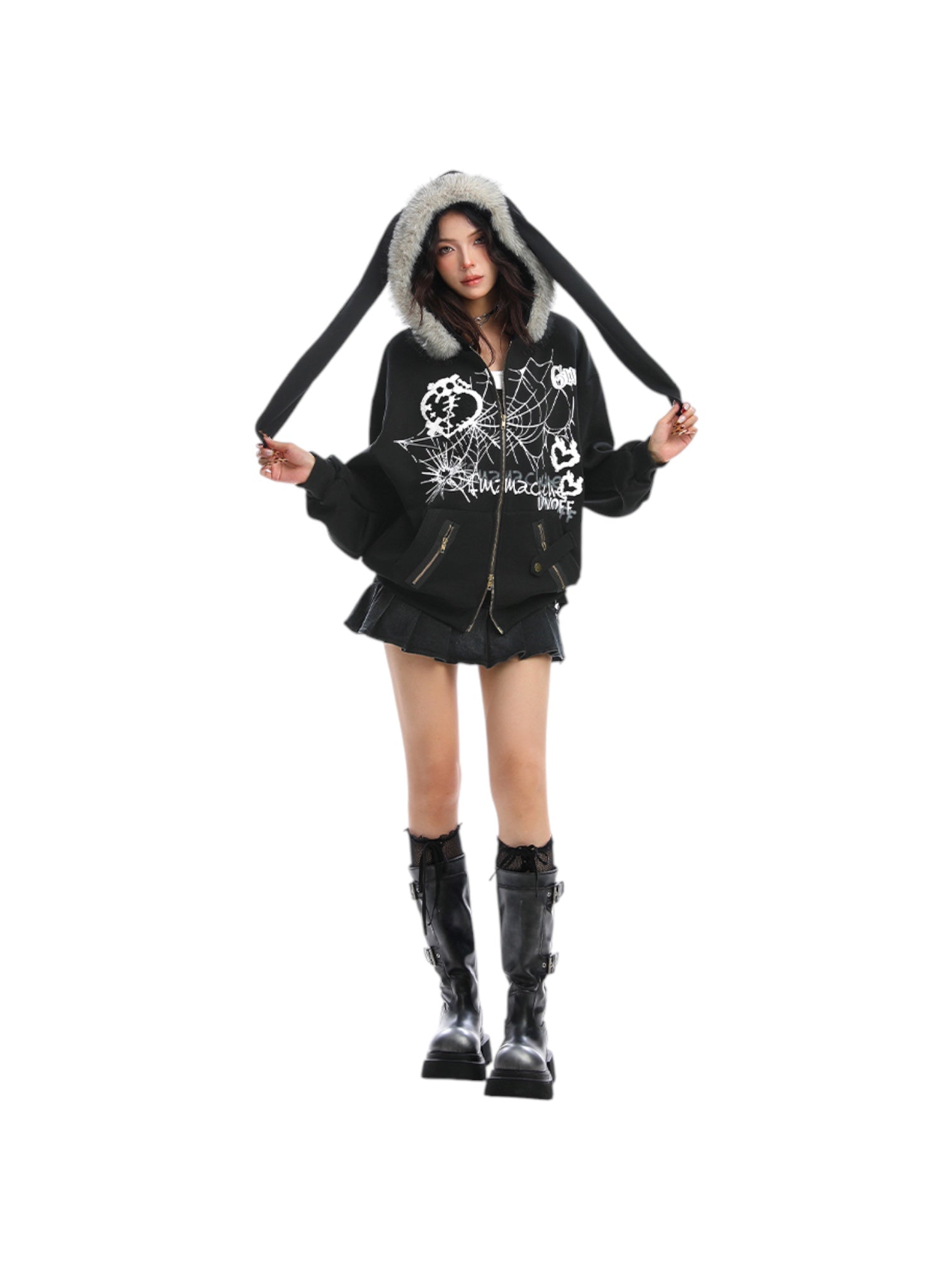 [25AW NEW ARRIVAL] GKIKZ BIG-EARS BUNNY FUR ZIP-UP HOODIE