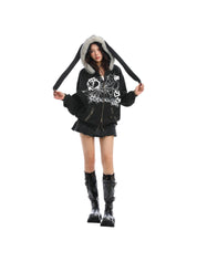 [25AW NEW ARRIVAL] GKIKZ BIG-EARS BUNNY FUR ZIP-UP HOODIE