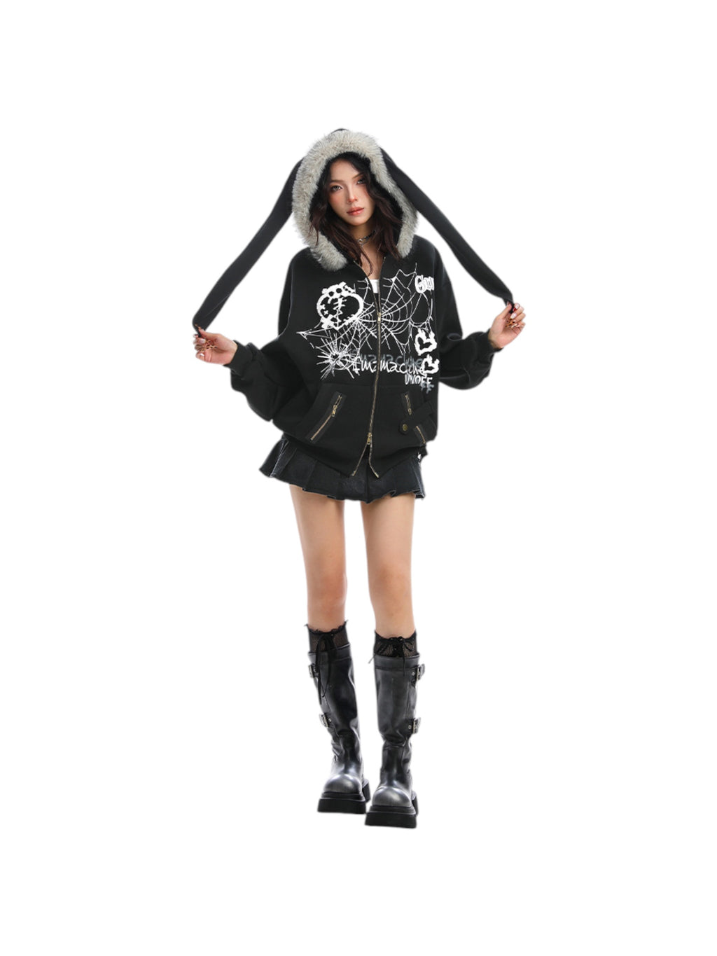 Big-Ears Bunny Fur Zip-Up Hoodie