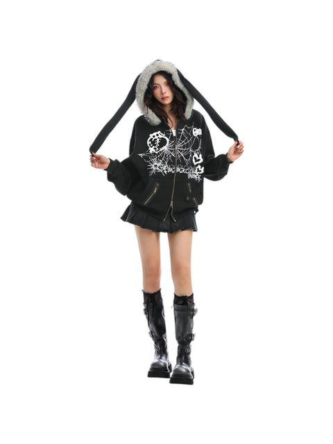 [25AW NEW ARRIVAL] GKIKZ BIG-EARS BUNNY FUR ZIP-UP HOODIE