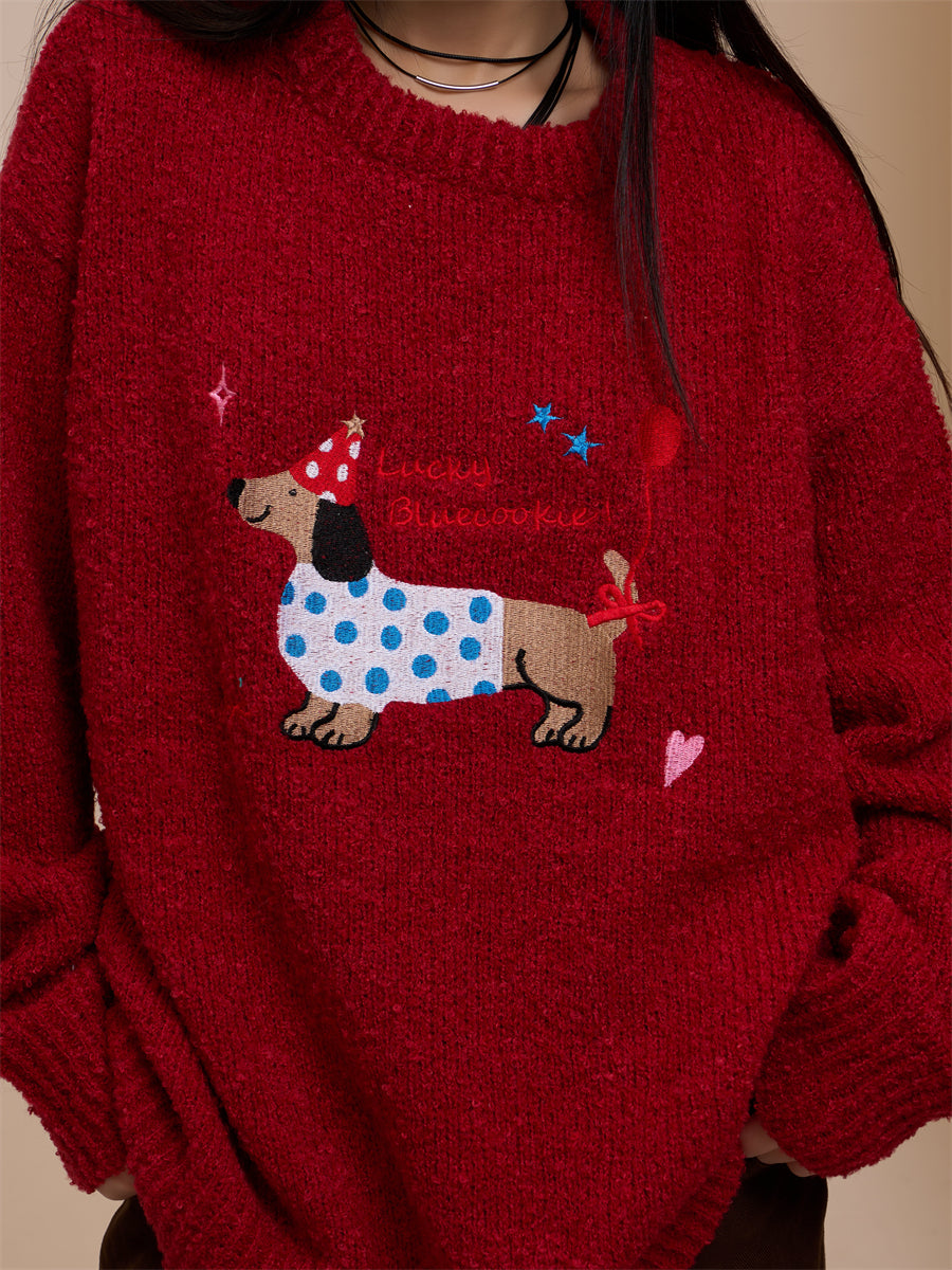 [CHRISTMAS SPECIAL] GKIKZ PLAYFUL DACHSHUND MOTIF THICK OVERSIZED SWEATER