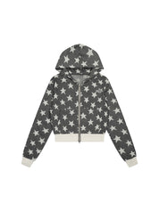 [25AW NEW ARRIVAL] GKIKZ STAR PRINT CROPPED HOODIE ZIP-UP