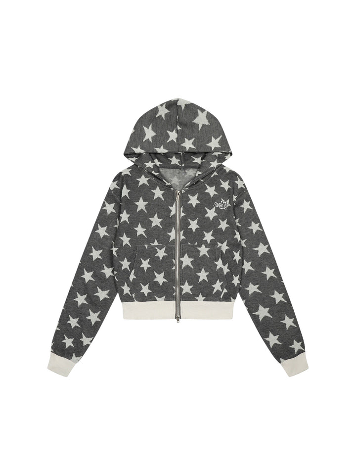 GKIKZ STAR PRINT CROPPED HOODIE ZIP-UP