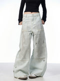 Retro Washed Distressed Machete Loose Jeans