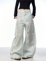 Retro Washed Distressed Machete Loose Jeans