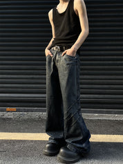 GKIKZ TRI-CLAW FAKE SLASHES BAGGY JEANS