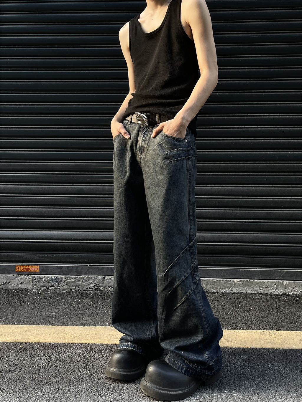 Tri-Claw Fake Slashes Baggy Jeans