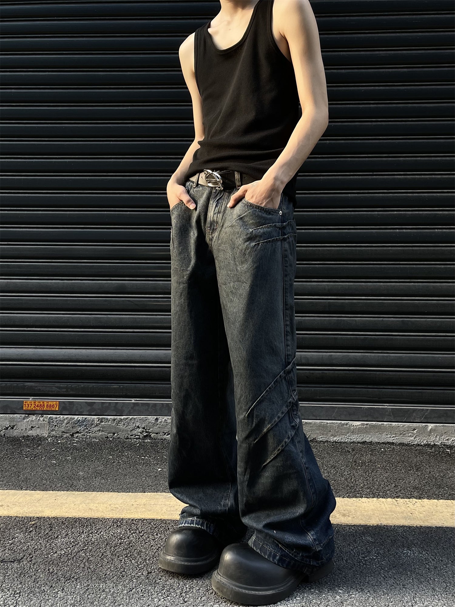 Tri-Claw Fake Slashes Baggy Jeans