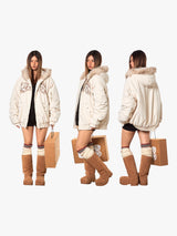 Mountain Carving Cotton-Padded Thickened Faux Fur Jacket