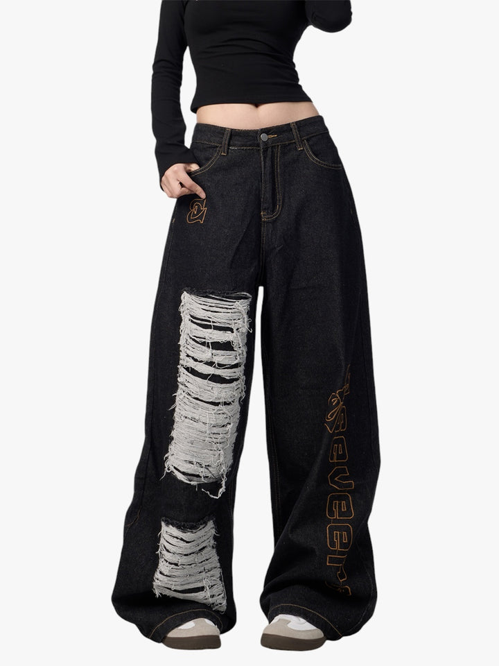 GKIKZ SEVEERS EMBROIDERED LOOSE WIDE-LEG JEANS