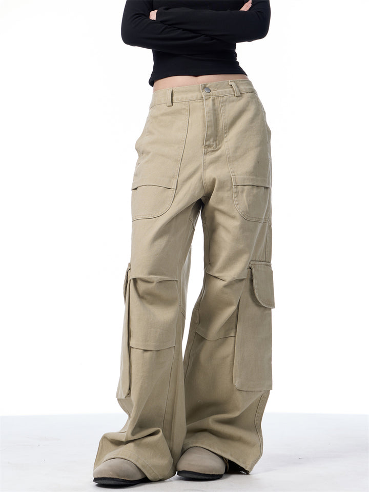 GKIKZ SYMMETRIC PLEATED WORKWEAR MULTI-POCKET BAGGY PANTS
