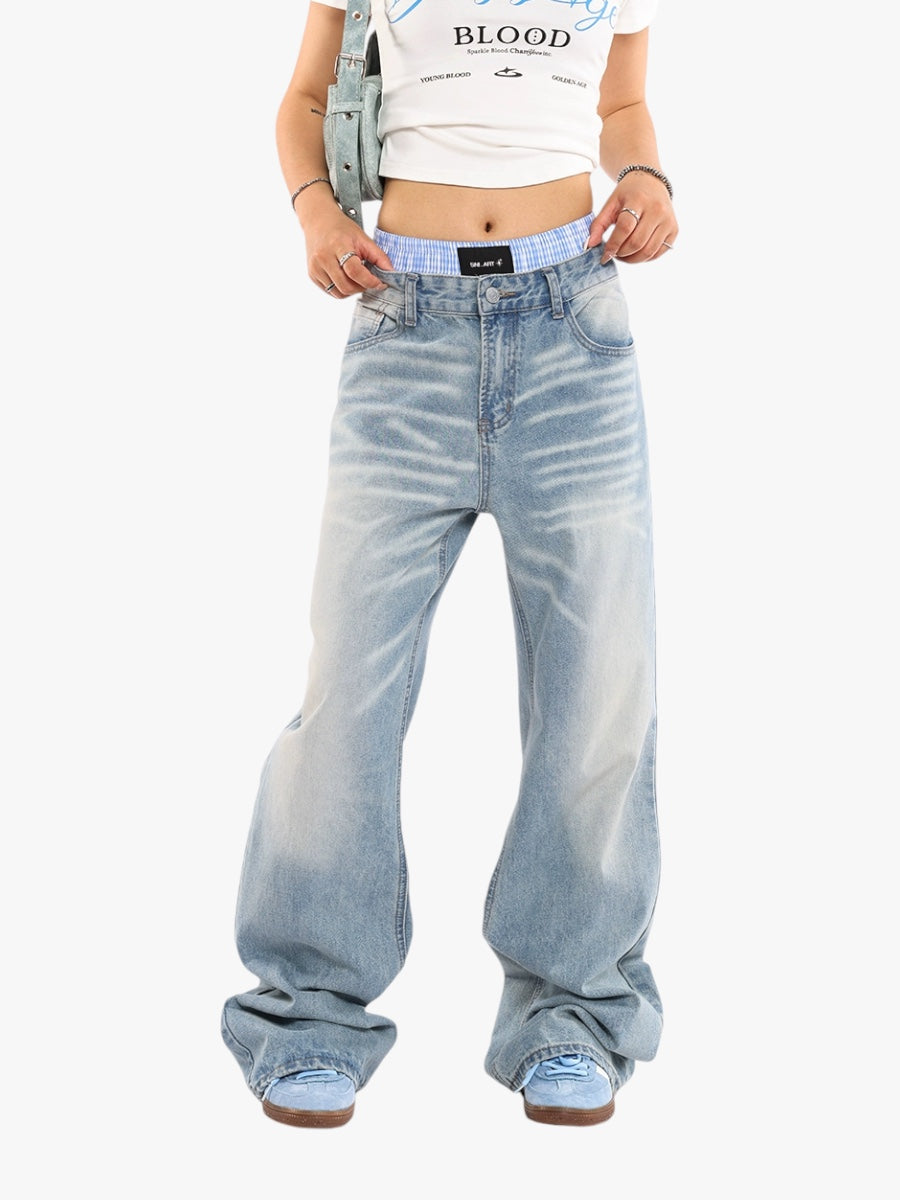 Fake Ripple Washed Baggy Jeans