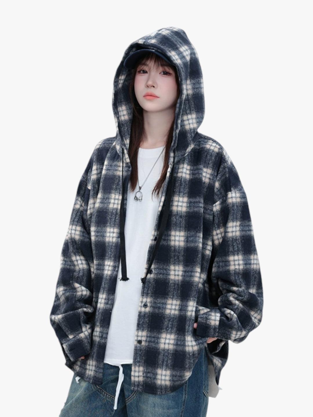 [25SS RESTOCKS] GKIKZ PLAID PREMIUM COTTON MID-LENGTH HOODED JACKET