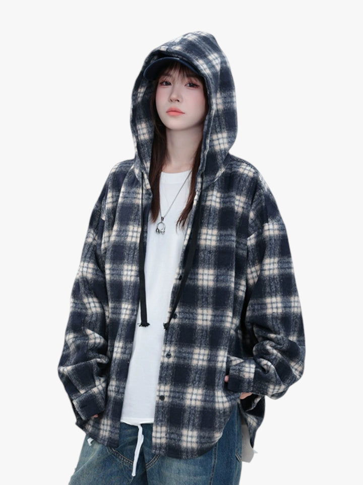 [25SS RESTOCKS] GKIKZ PLAID PREMIUM COTTON MID-LENGTH HOODED JACKET