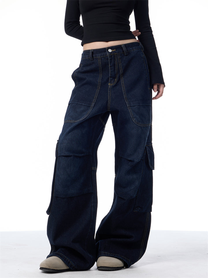 GKIKZ SYMMETRIC PLEATED WORKWEAR MULTI-POCKET BAGGY PANTS