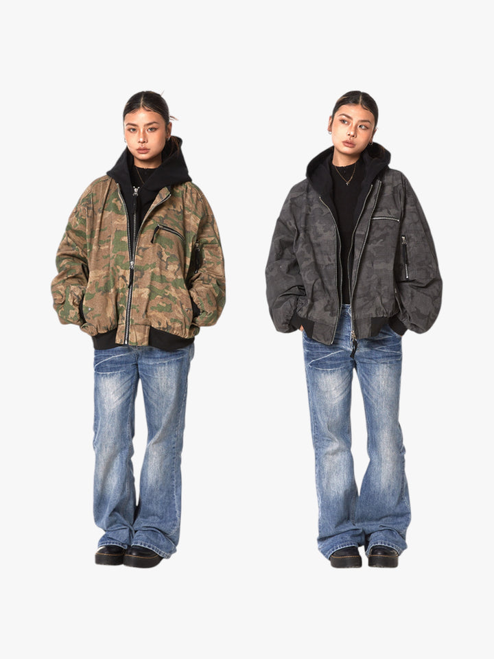 GKIKZ FAKE INNER-HOODIE CAMOUFLAGE LOOSE JACKET