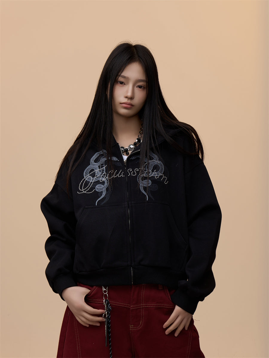 [VALENTINE RESTOCK] GKIKZ EMBROIDERED SERPENT HOODED ZIPPER SWEAT.S