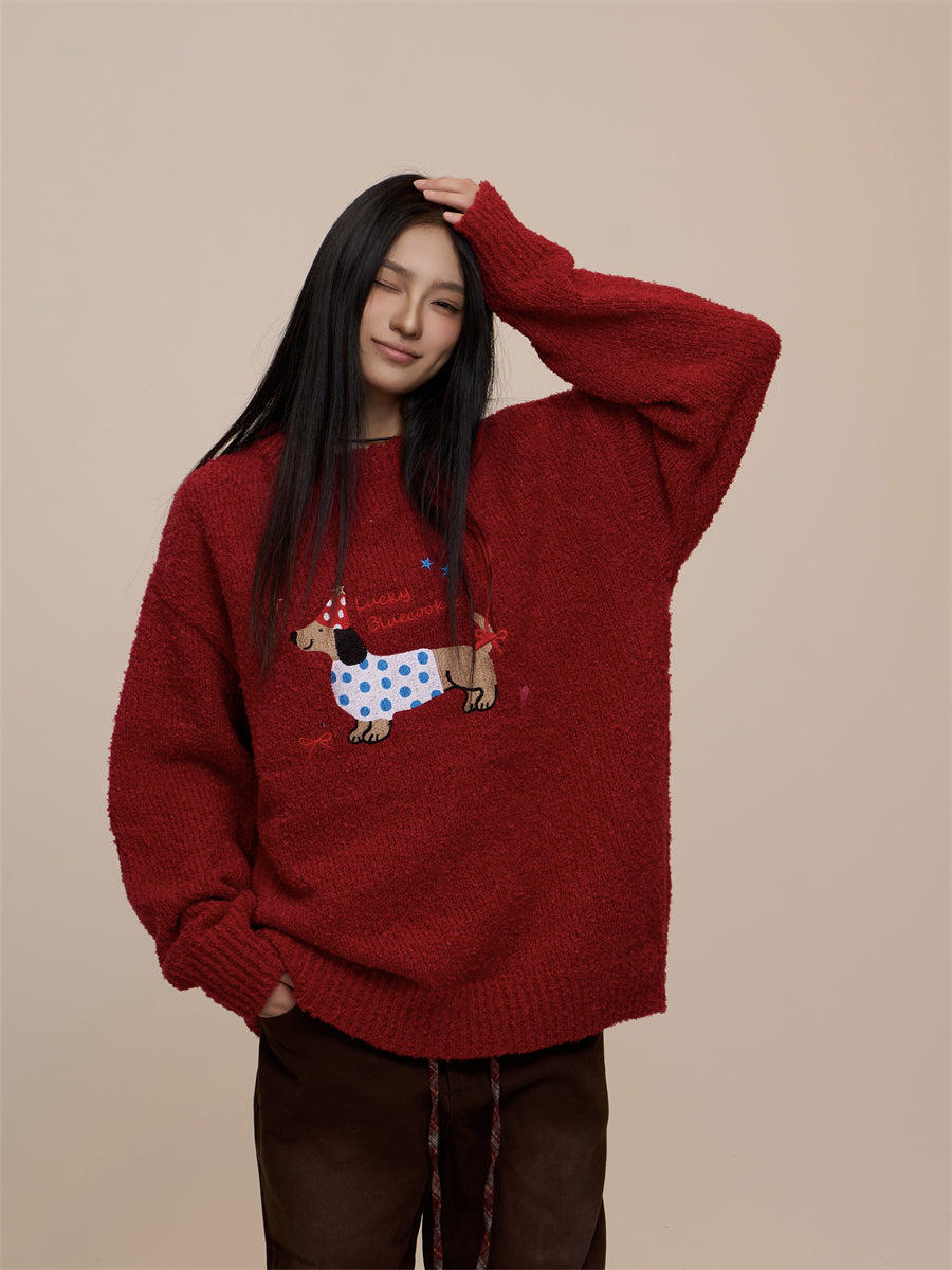 [CHRISTMAS SPECIAL] GKIKZ PLAYFUL DACHSHUND MOTIF THICK OVERSIZED SWEATER