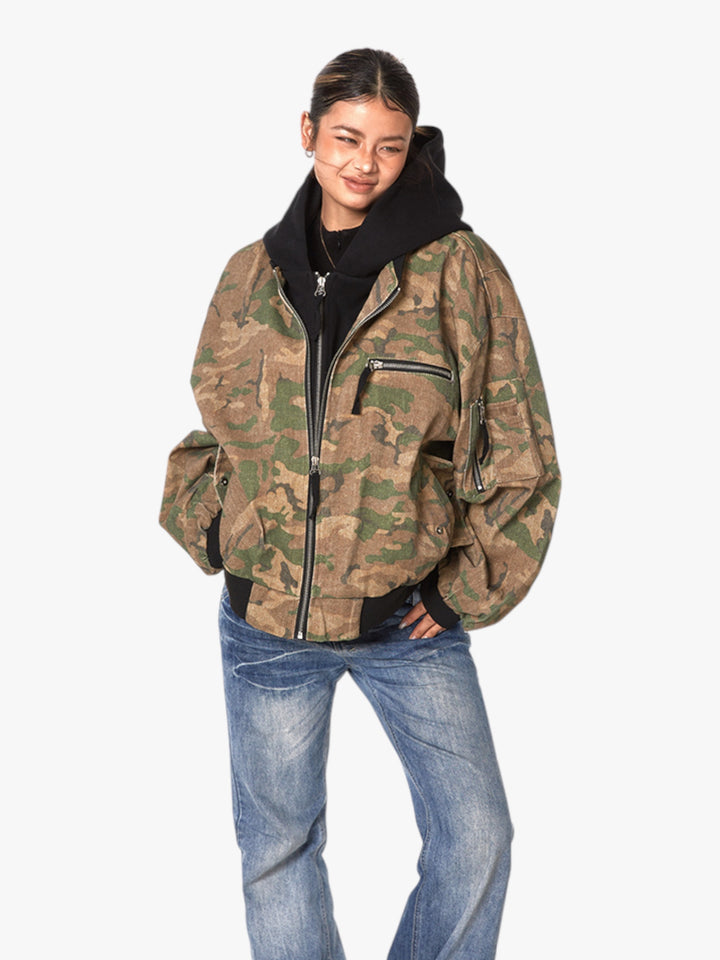 GKIKZ FAKE INNER-HOODIE CAMOUFLAGE LOOSE JACKET