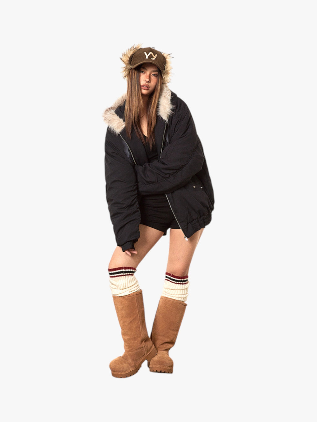 Mountain Carving Cotton-Padded Thickened Faux Fur Jacket