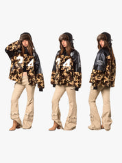 GKIKZ RUST CAMOUFLAGE AND PU LEATHER COTTON-PADDED JACKET