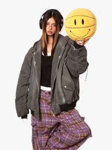 Old Washed Retro Cotton Padded Bomber Jacket