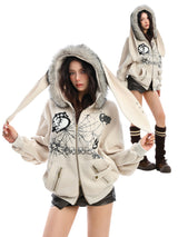 GKIKZ BIG-EARS BUNNY FUR ZIP-UP HOODIE