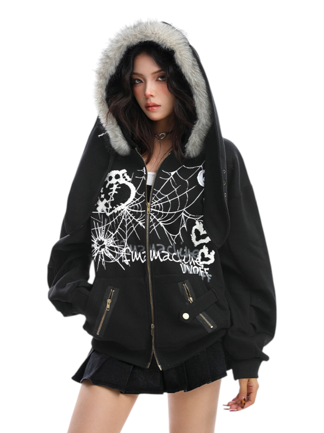 GKIKZ BIG-EARS BUNNY FUR ZIP-UP HOODIE