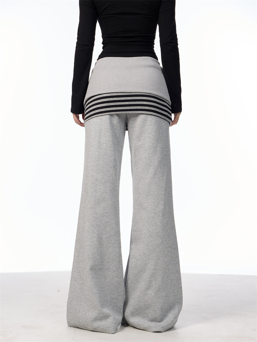 Fake Layered Skirt Flare Knitted Pants