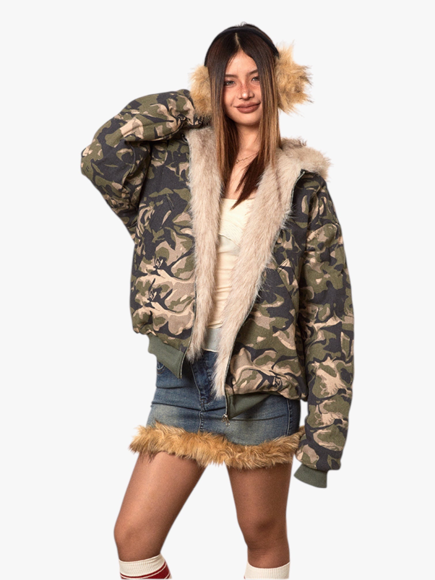 GKIKZ COTTON PADDED FUR COLLAR JACKET