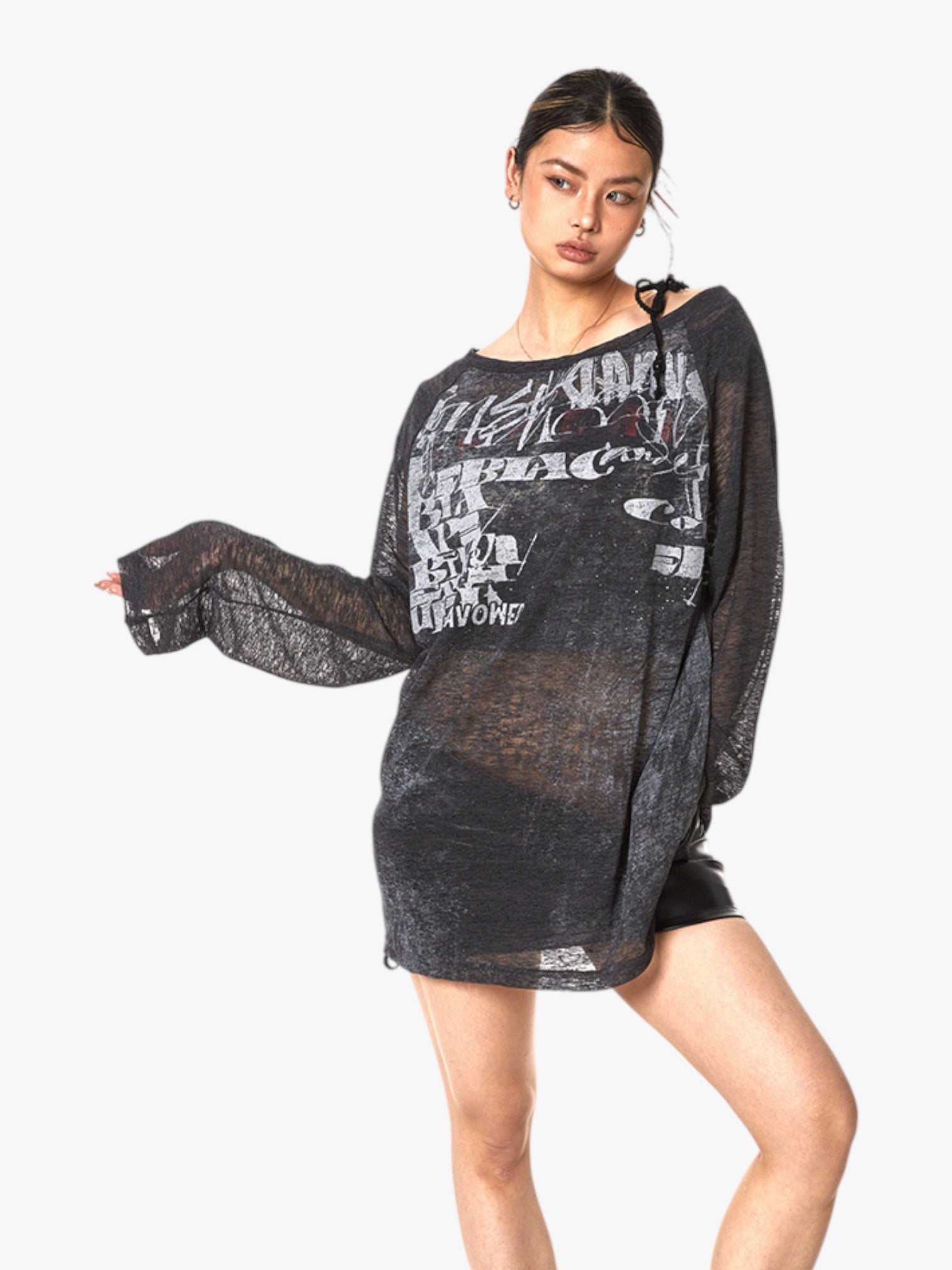 Retro Micro Transparent Sheer Off-Shoulder Top