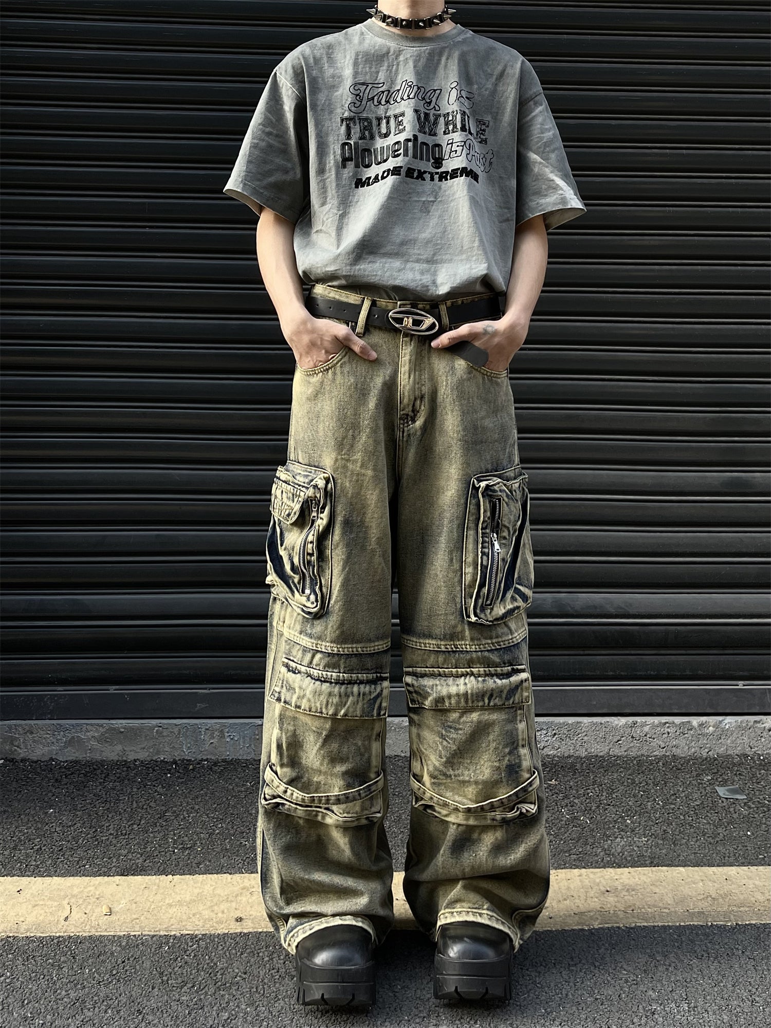 Saturated Dull Pockets Denim Baggy Jeans