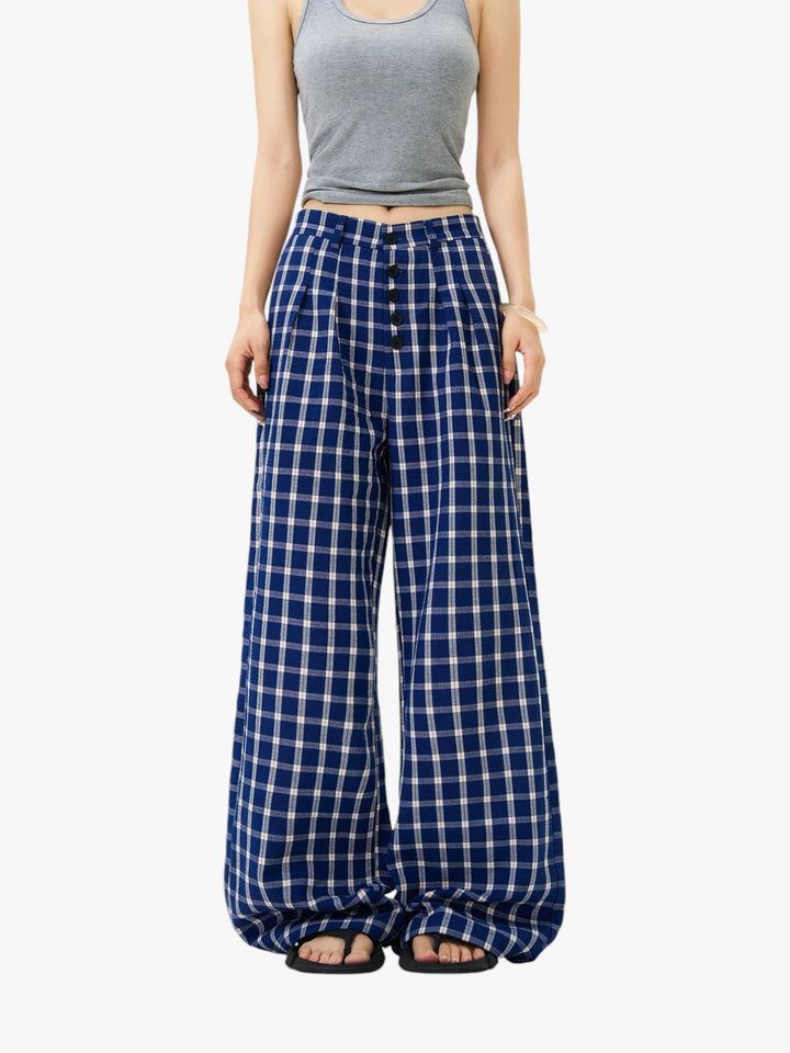 GKIKZ LUSI PLAID WIDE-LEG STRAIGHT PANTS