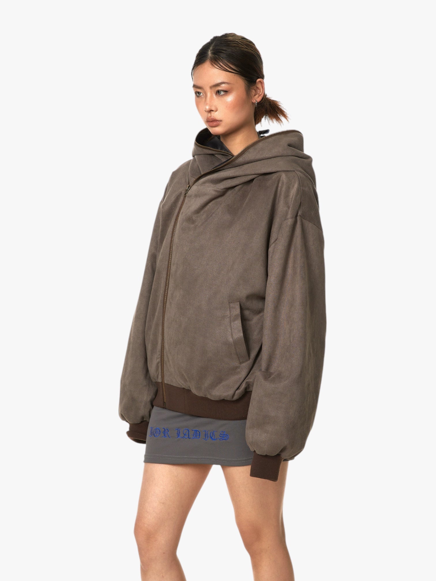 Asymmetric Zip-Up Hooded Jacket