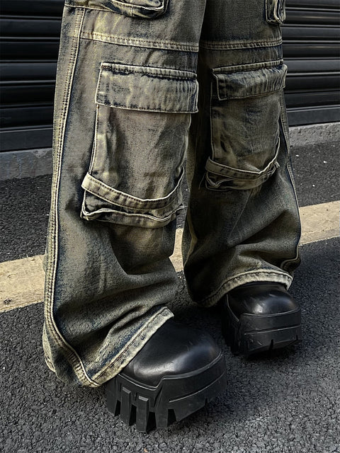 GKIKZ SATURATED DULL POCKETS DENIM BAGGY JEANS