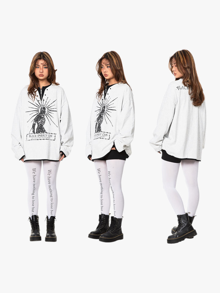 GKIKZ FAKE TWO-PIECE LONG SLEEVES T-SHIRT