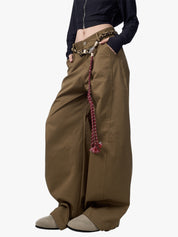 GKIKZ RETRO MATCHET ROPE BELT WIDE-LEG LOOSE PANTS