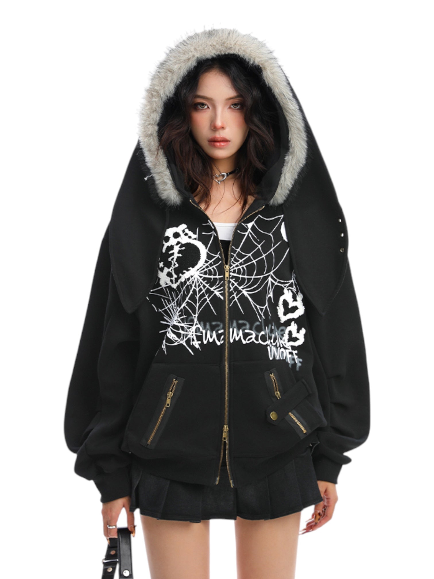 Big-Ears Bunny Fur Zip-Up Hoodie