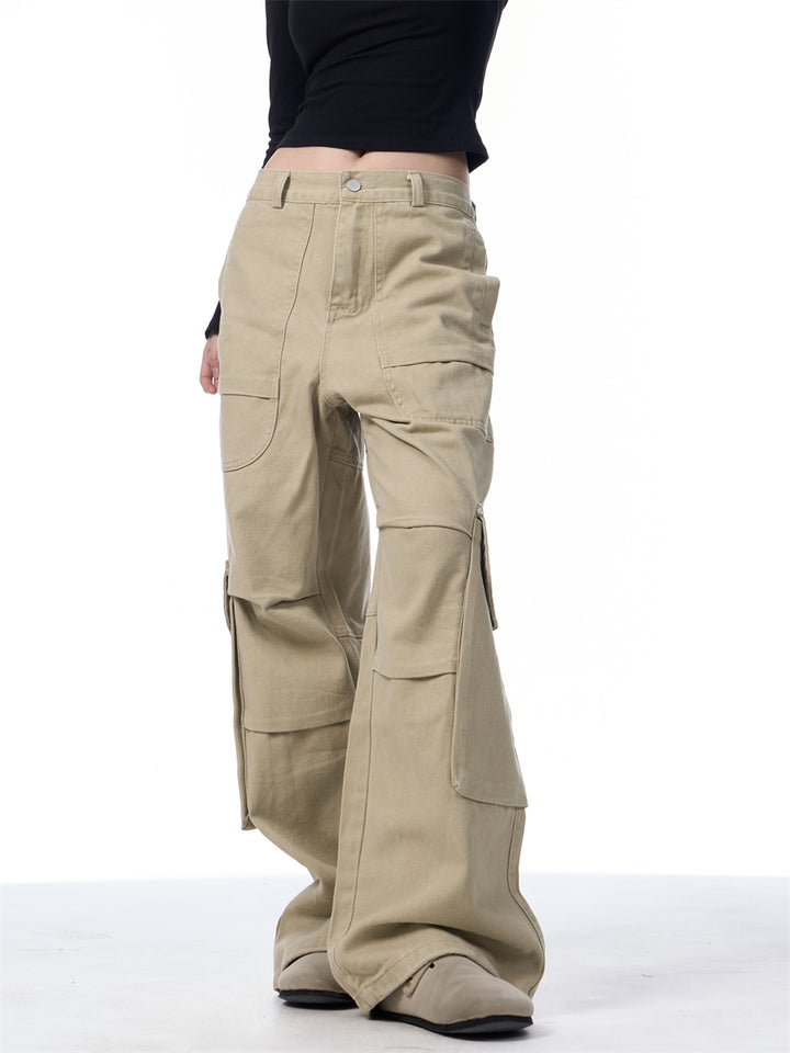 GKIKZ SYMMETRIC PLEATED WORKWEAR MULTI-POCKET BAGGY PANTS